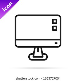 Black line Computer monitor screen icon isolated on white background. Electronic device. Front view.  Vector