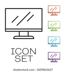 Black line Computer monitor screen icon isolated on white background. Electronic device. Front view. Set icons colorful. Vector