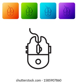 Black line Computer mouse gaming icon isolated on white background. Optical with wheel symbol. Set icons in color square buttons. Vector Illustration