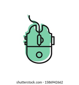 Black line Computer mouse gaming icon isolated on white background. Optical with wheel symbol.  Vector Illustration
