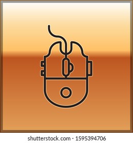 Black line Computer mouse gaming icon isolated on gold background. Optical with wheel symbol.  Vector Illustration