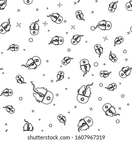 Black line Computer mouse gaming icon isolated seamless pattern on white background. Optical with wheel symbol.  Vector Illustration