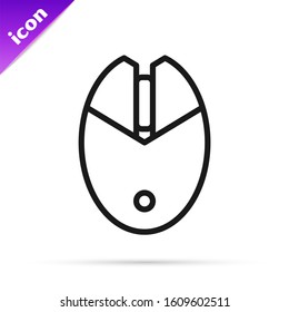 Black line Computer mouse gaming icon isolated on white background. Optical with wheel symbol.  Vector Illustration