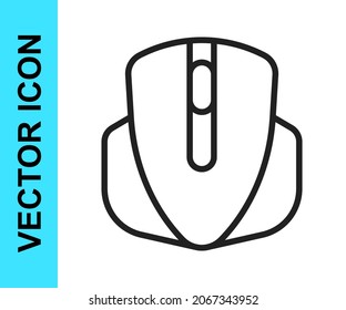 Black line Computer mouse gaming icon isolated on white background. Optical with wheel symbol.  Vector