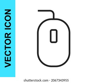 Black line Computer mouse gaming icon isolated on white background. Optical with wheel symbol.  Vector