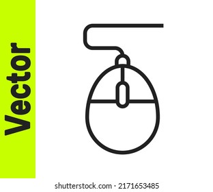 Black line Computer mouse gaming icon isolated on white background. Optical with wheel symbol.  Vector