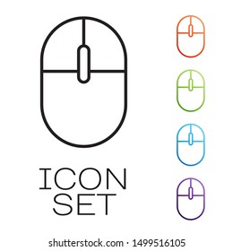 Black line Computer mouse icon isolated on white background. Optical with wheel symbol. Set icons colorful. Vector Illustration