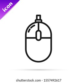 Black line Computer mouse icon isolated on white background. Optical with wheel symbol.  Vector Illustration