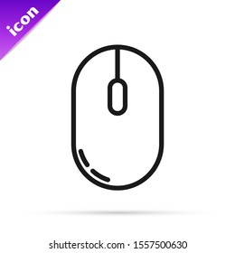 Black line Computer mouse icon isolated on white background. Optical with wheel symbol.  Vector Illustration