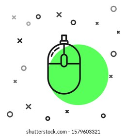 Black line Computer mouse icon isolated on white background. Optical with wheel symbol.  Vector Illustration
