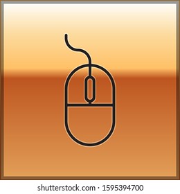 Black line Computer mouse icon isolated on gold background. Optical with wheel symbol.  Vector Illustration