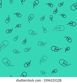 Black line Computer mouse icon isolated seamless pattern on green background. Optical with wheel symbol.  Vector Illustration