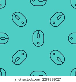 Black line Computer mouse icon isolated seamless pattern on green background. Optical with wheel symbol.  Vector