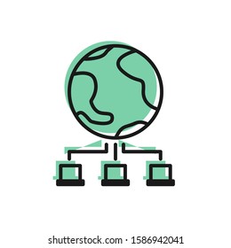 Black line Computer network icon isolated on white background. Online gaming. Laptop network. Internet connection.  Vector Illustration