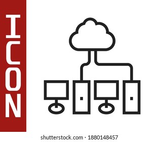 Black line Computer network icon isolated on white background. Laptop network. Internet connection.  Vector