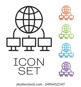 Black line Computer network icon isolated on white background. Laptop network. Internet connection. Set icons colorful. Vector Illustration