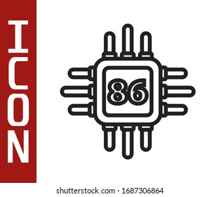 Black line Computer processor with microcircuits CPU icon isolated on white background. Chip or cpu with circuit board. Micro processor.  Vector Illustration