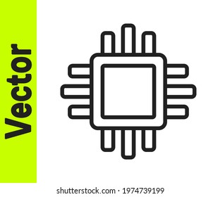 Black line Computer processor with microcircuits CPU icon isolated on white background. Chip or cpu with circuit board. Micro processor.  Vector