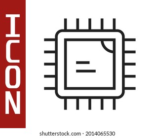 Black line Computer processor with microcircuits CPU icon isolated on white background. Chip or cpu with circuit board. Micro processor.  Vector