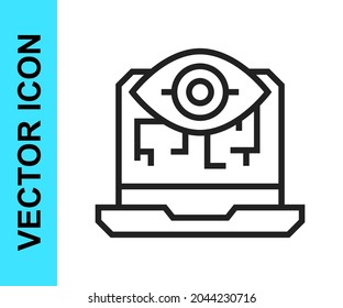 Black line Computer vision icon isolated on white background. Technical vision, eye circuit, video surveillance system, augmented reality systems.  Vector