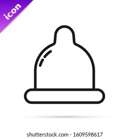 Black line Condom icon isolated on white background. Safe love symbol. Contraceptive method for male.  Vector Illustration