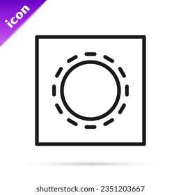 Black line Condom in package safe sex icon isolated on white background. Safe love symbol. Contraceptive method for male.  Vector Illustration