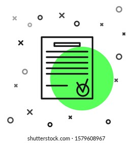 Black line Confirmed document and check mark icon isolated on white background. Checklist icon. Business concept.  Vector Illustration