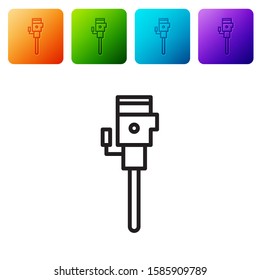 Black line Construction jackhammer icon isolated on white background. Set icons in color square buttons. Vector Illustration
