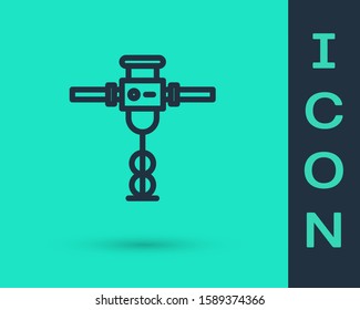 Black line Construction jackhammer icon isolated on green background.  Vector Illustration
