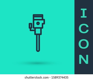 Black line Construction jackhammer icon isolated on green background.  Vector Illustration