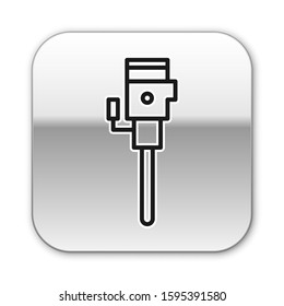 Black line Construction jackhammer icon isolated on white background. Silver square button. Vector Illustration