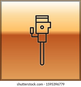 Black line Construction jackhammer icon isolated on gold background.  Vector Illustration