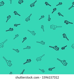 Black line Construction jackhammer icon isolated seamless pattern on green background.  Vector Illustration