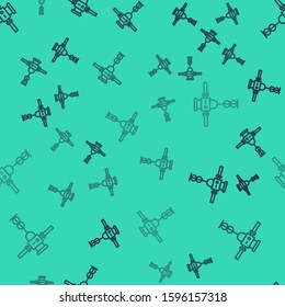 Black line Construction jackhammer icon isolated seamless pattern on green background.  Vector Illustration