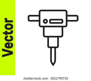 Black line Construction jackhammer icon isolated on white background.  Vector