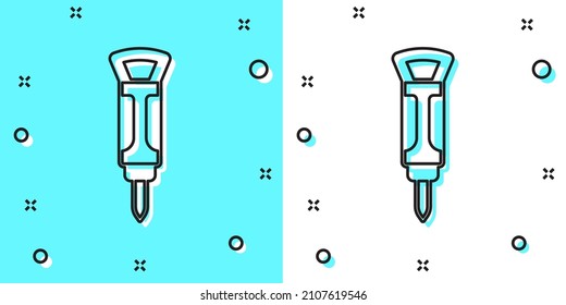 Schwarze Linie Konstruktionsjackhammer Symbol einzeln auf grünem und weißem Hintergrund. Zufällige dynamische Formen. Vektorgrafik
