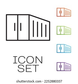 Black line Container icon isolated on white background. Crane lifts a container with cargo. Set icons colorful. Vector