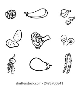 Black line contour sketch vegetables