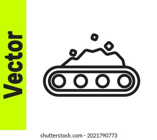 Black line Conveyor belt carrying coal icon isolated on white background.  Vector