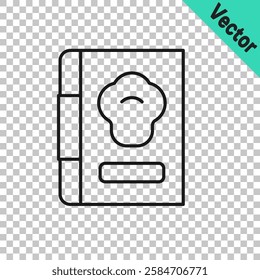 Black line Cookbook icon isolated on transparent background. Cooking book icon. Recipe book. Fork and knife icons. Cutlery symbol.  Vector