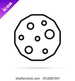 Black line Cookie or biscuit with chocolate icon isolated on white background.  Vector