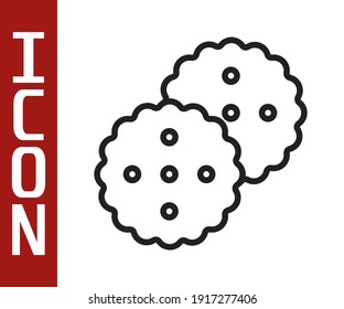 Black line Cookie or biscuit with chocolate icon isolated on white background.  Vector