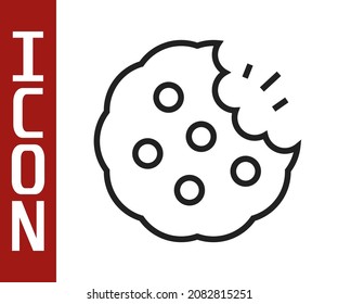 Black line Cookie or biscuit with chocolate icon isolated on white background.  Vector