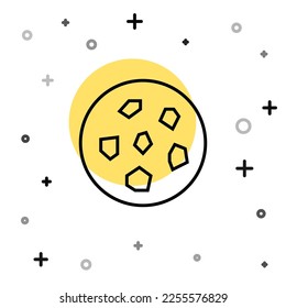 Black line Cookie or biscuit with chocolate icon isolated on white background. Random dynamic shapes. Vector Illustration