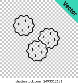 Black line Cookie or biscuit with chocolate icon isolated on transparent background.  Vector