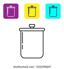 Black line Cooking pot icon isolated on white background. Boil or stew food symbol. Set icons colorful square buttons. Vector Illustration