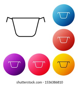 Black line Cooking pot icon isolated on white background. Boil or stew food symbol. Set icons colorful circle buttons. Vector Illustration