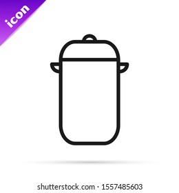 Black line Cooking pot icon isolated on white background. Boil or stew food symbol.  Vector Illustration