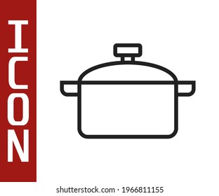 Black line Cooking pot icon isolated on white background. Boil or stew food symbol.  Vector