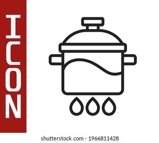Black line Cooking pot icon isolated on white background. Boil or stew food symbol.  Vector
